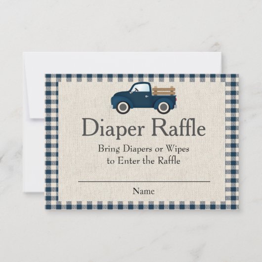 Rustikale Blue Truck Diaper Raffekarte Einladung (Vorderseite)