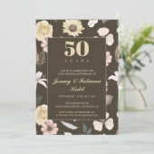 Rustikale Blume 50. Hochzeitstag Einladung (Stehend Vorderseite)