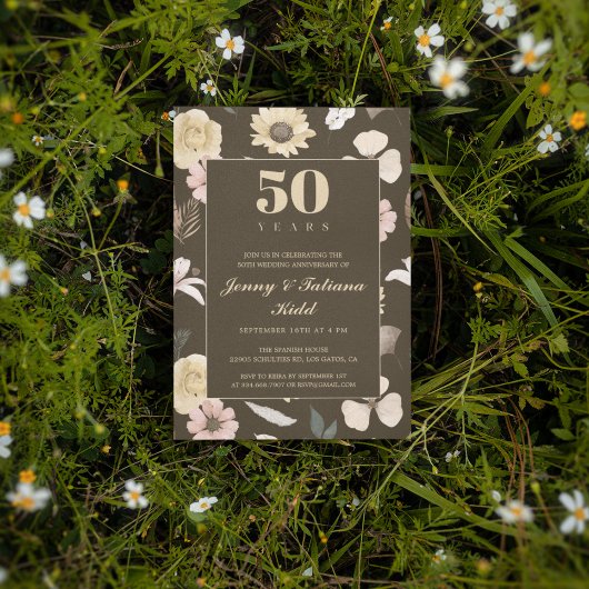 Rustikale Blume 50. Hochzeitstag Einladung