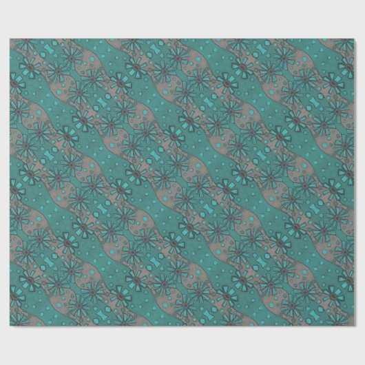 Rustikale Blume, Abstraktes Blumenmuster Aquamarin Geschenkpapier (Flach)
