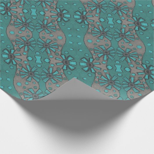 Rustikale Blume, Abstraktes Blumenmuster Aquamarin Geschenkpapier (Ecke)