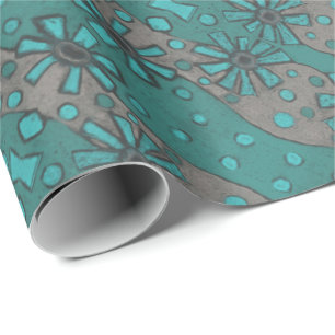 Rustikale Blume, Abstraktes Blumenmuster Aquamarin Geschenkpapier