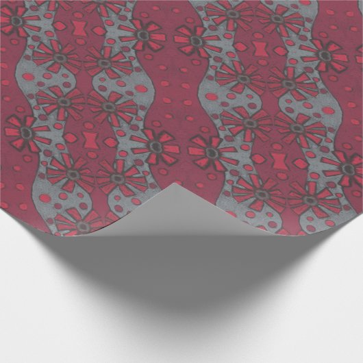 Rustikale Blume, Abstraktes Blumenmuster Ruby Grau Geschenkpapier (Ecke)