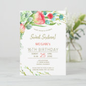Rustikale Blume Aquarell Modernes 16 . Geburtstag Einladung (Stehend Vorderseite)