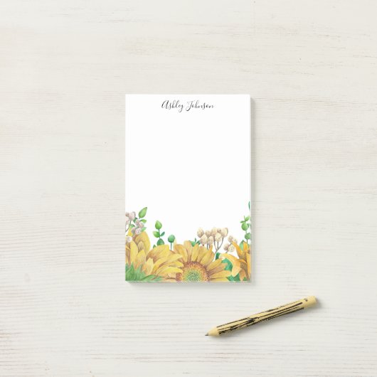 rustikale Blume. Aquarellblumen Sonnenblume Post-it Klebezettel (Auf Schreibtisch)