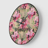 Rustikale Blume aus Holz Rosa Magnolien Große Wanduhr (Winkel)