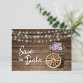 Rustikale Blume aus Holz und Rosa - Save the Date (Stehend Vorderseite)