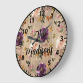 Rustikale Blume aus Lila Holz, rosa Rosen Große Wanduhr (Winkel)