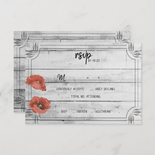 Rustikale Blume aus Weißholz mit RSVP-Karte RSVP Karte (Vorne/Hinten)