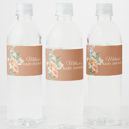 Rustikale Blume boho Korallenpfirsich Wasserflaschenetikett