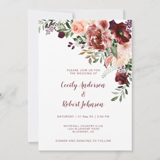 Rustikale Blume Boho Wasserfarben Einladung (Vorderseite)