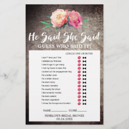 Rustikale Blume Bouquet "He Said She" Spiel