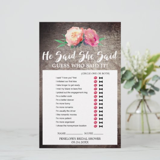 Rustikale Blume Bouquet "He Said She" Spiel (Stehend Vorderseite)