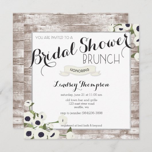 Rustikale Blume Brautparty Brunch Einladung (Vorne/Hinten)