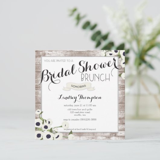 Rustikale Blume Brautparty Brunch Einladung (Stehend Vorderseite)