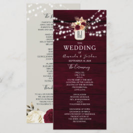 Rustikale Blume Burgund Hochzeitsprogramm Programm