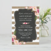 Rustikale Blume Burlap Stripes Chic Wedding Einladung (Stehend Vorderseite)