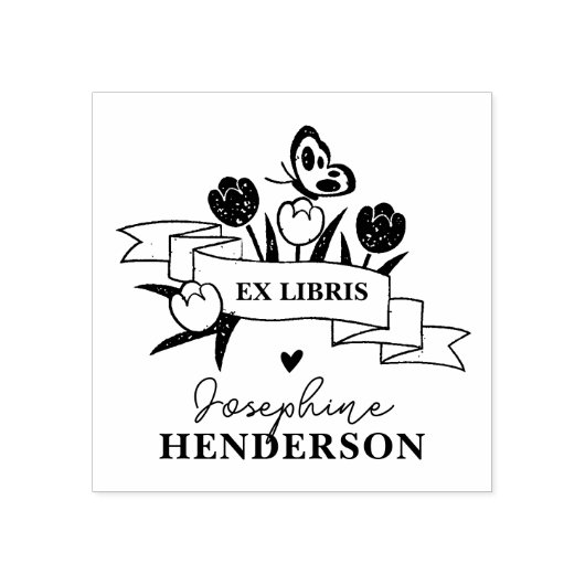 Rustikale Blume Custom Boho Ex Libris Library Book Gummistempel (Prägung)