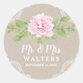 Rustikale Blume der Kraft Pink Wasserfarbe | Hochz Runder Aufkleber