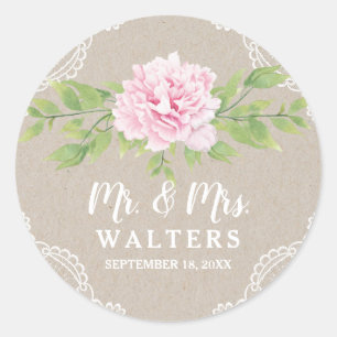 Rustikale Blume der Kraft Pink Wasserfarbe Hochz Runder Aufkleber