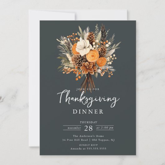 Rustikale Blume Erntedank Einladung (Vorderseite)