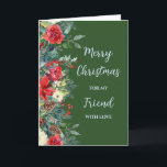 Rustikale Blume Friend Frohe Weihnachten Karte<br><div class="desc">Frohe Weihnachten für Freunde Karte in rustikalen Wald grün und Aquarell Blume und Blätter.</div>