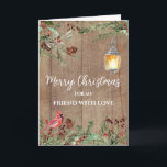 Rustikale Blume Friend Frohe Weihnachten Karte<br><div class="desc">Frohe Weihnachten für Freunde-Karte in rustikalem Holzmuster und Aquarell-Blume und Blätter.</div>