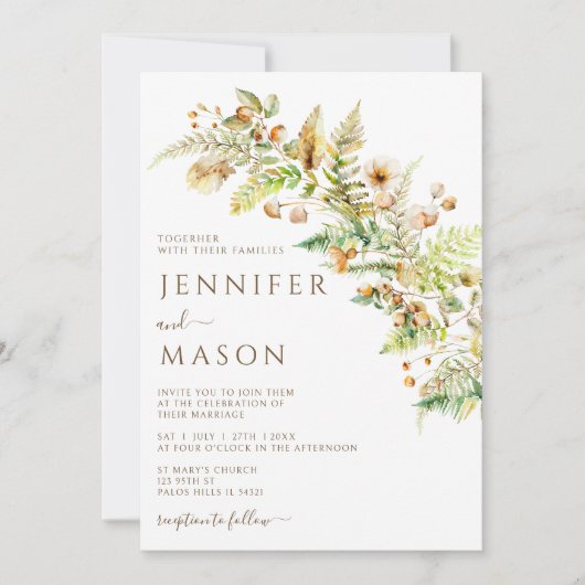 Rustikale Blume Herbst Wald Blätter Hochzeit im He Einladung (Vorderseite)