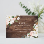 Rustikale Blume Hochzeit aus Holz RSVP Karte (Stehend Vorderseite)