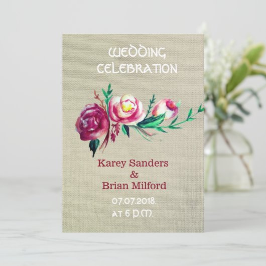 Rustikale Blume Hochzeitsfeiern Einladung (Stehend Vorderseite)