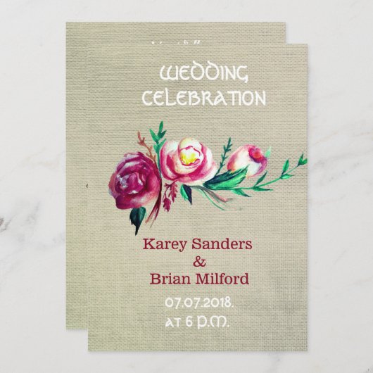 Rustikale Blume Hochzeitsfeiern Einladung (Vorne/Hinten)
