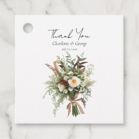 Rustikale Blume Hochzeitspazierbouquet Gastgeschen Geschenkanhänger (Vorderseite)