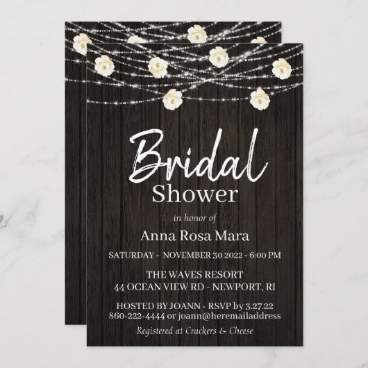 *~* Rustikale Blume Holz Rose Brautparty Einladung (Vorne/Hinten)