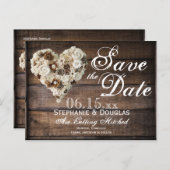 Rustikale Blume Holzherz Hochzeit speichern das Da Ankündigungspostkarte (Vorne/Hinten)