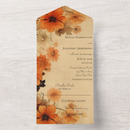 Rustikale Blume im Herbst All In One Einladung (Innen Boden)