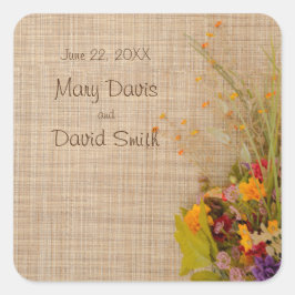 Rustikale Blume im Herbst Hochzeitsaufkleber Quadratischer Aufkleber