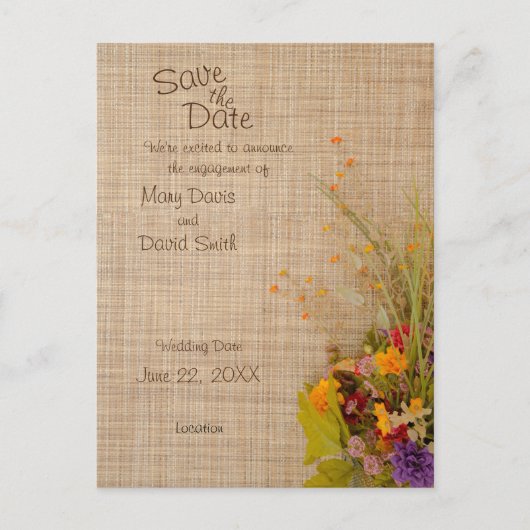 Rustikale Blume im Herbst Save the Date Postkarte (Vorderseite)