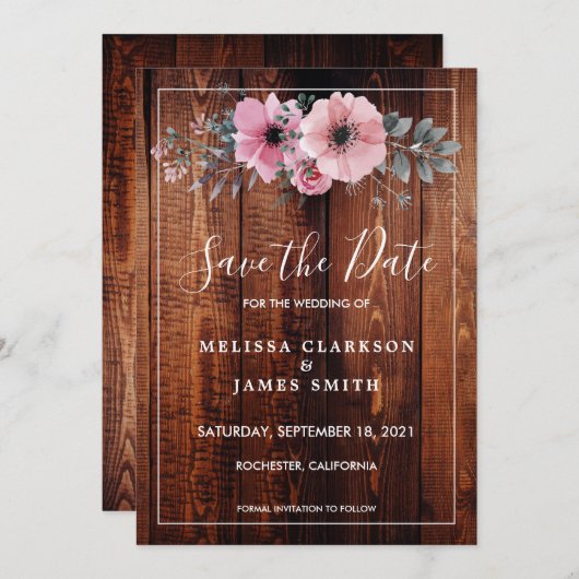 Rustikale Blume in Aquarelltönen, Save the Date au Einladung (Vorne/Hinten)