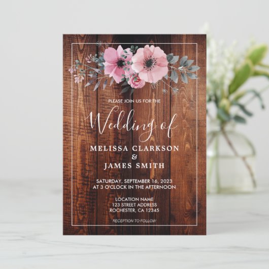 Rustikale Blume in Aquarelltönen verweilen Hochzei Einladung (Stehend Vorderseite)