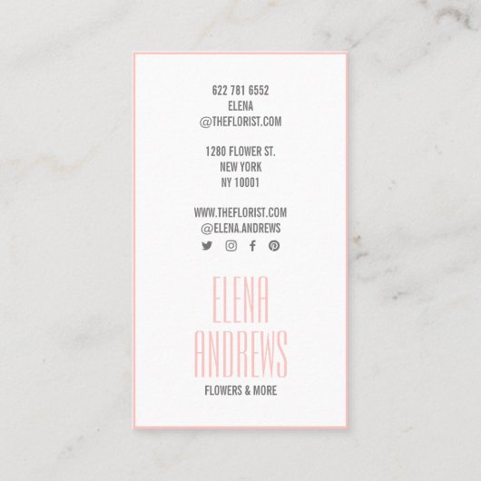 Rustikale Blume in Schwarz-Weiß-Rosa Visitenkarte (Rückseite)