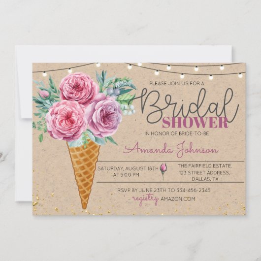 Rustikale Blume in Waffle Bridal Dusche Einladung (Vorderseite)