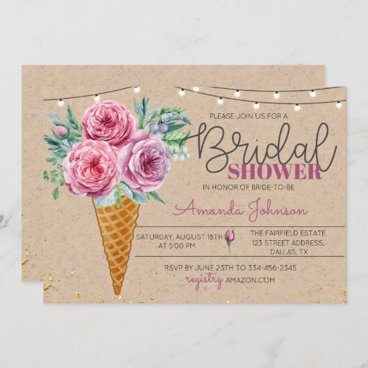 Rustikale Blume in Waffle Bridal Dusche Einladung (Vorne/Hinten)