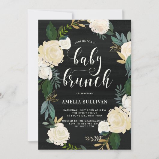 Rustikale Blume Kinderduschen Brunch Einladung (Vorderseite)