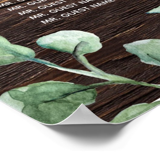 Rustikale Blume mit Holzwasserfarbe Hochzeitssitze Poster (Ecke)