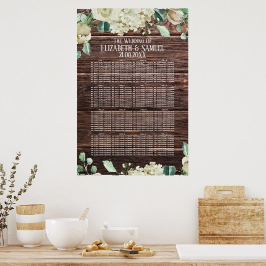 Rustikale Blume mit Holzwasserfarbe Hochzeitssitze Poster (Küche)