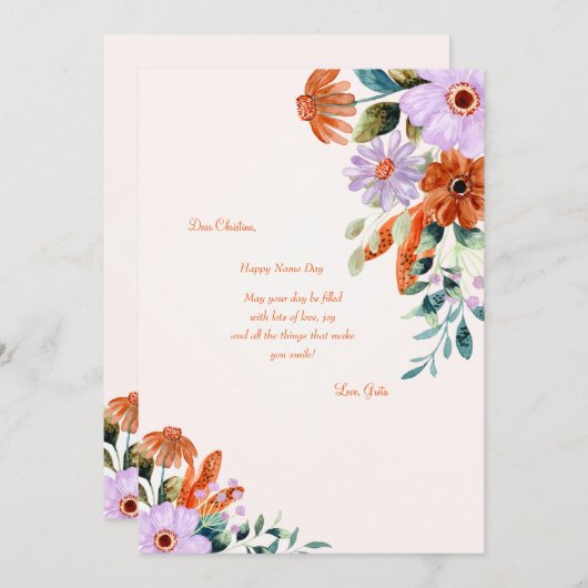 Rustikale Blume Namenskarte Einladung (Vorne/Hinten)