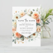 Rustikale Blume Peach Wedding Save The Date (Stehend Vorderseite)