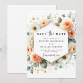 Rustikale Blume Peach Wedding Save The Date (Vorne/Hinten)