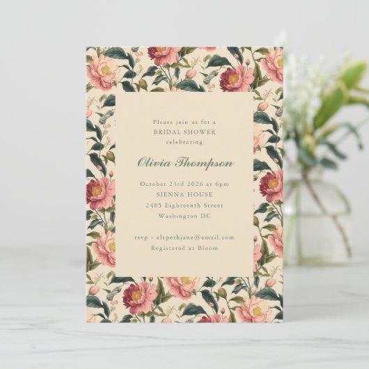Rustikale Blume Rosa Klassisches Brautparty Einladung (Stehend Vorderseite)