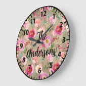 Rustikale Blume Rosa und Lila Rose Große Wanduhr (Winkel)